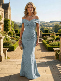 Sheath Lace Off Shoulder Ruched Maxi Mother of the Bride & Groom Dresses