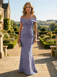 Sheath Lace Off Shoulder Ruched Maxi Mother of the Bride & Groom Dresses