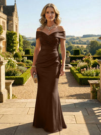 Sheath Silk Off Shoulder Ruched Maxi Mother of the Bride & Groom Dresses