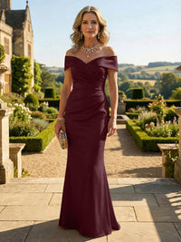 Sheath Silk Off Shoulder Ruched Maxi Mother of the Bride & Groom Dresses