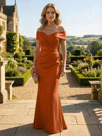Sheath Silk Off Shoulder Ruched Maxi Mother of the Bride & Groom Dresses