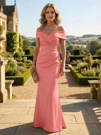 Sheath Silk Off Shoulder Ruched Maxi Mother of the Bride & Groom Dresses
