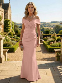 Sheath Silk Off Shoulder Ruched Maxi Mother of the Bride & Groom Dresses