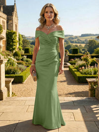 Sheath Silk Off Shoulder Ruched Maxi Mother of the Bride & Groom Dresses