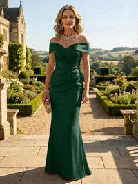 Sheath Silk Off Shoulder Ruched Maxi Mother of the Bride & Groom Dresses