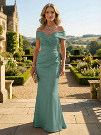 Sheath Silk Off Shoulder Ruched Maxi Mother of the Bride & Groom Dresses