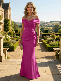 Sheath Silk Off Shoulder Ruched Maxi Mother of the Bride & Groom Dresses