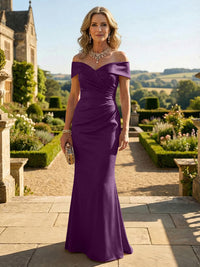 Sheath Silk Off Shoulder Ruched Maxi Mother of the Bride & Groom Dresses