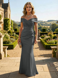 Sheath Silk Off Shoulder Ruched Maxi Mother of the Bride & Groom Dresses