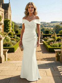 Sheath Silk Off Shoulder Ruched Maxi Mother of the Bride & Groom Dresses