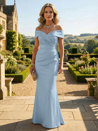 Sheath Silk Off Shoulder Ruched Maxi Mother of the Bride & Groom Dresses