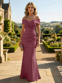 Sheath Silk Off Shoulder Ruched Maxi Mother of the Bride & Groom Dresses