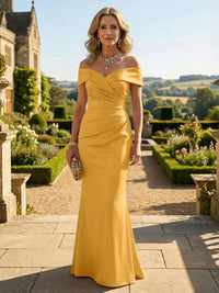 Sheath Silk Off Shoulder Ruched Maxi Mother of the Bride & Groom Dresses
