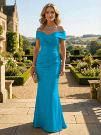 Sheath Silk Off Shoulder Ruched Maxi Mother of the Bride & Groom Dresses