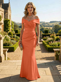 Sheath Silk Off Shoulder Ruched Maxi Mother of the Bride & Groom Dresses