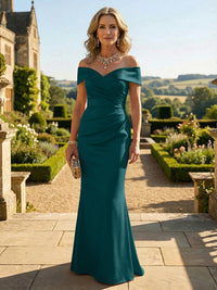 Sheath Silk Off Shoulder Ruched Maxi Mother of the Bride & Groom Dresses