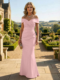 Sheath Silk Off Shoulder Ruched Maxi Mother of the Bride & Groom Dresses