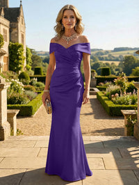 Sheath Silk Off Shoulder Ruched Maxi Mother of the Bride & Groom Dresses