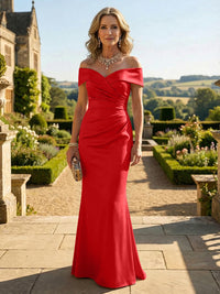 Sheath Silk Off Shoulder Ruched Maxi Mother of the Bride & Groom Dresses