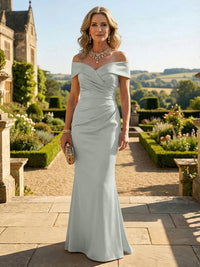 Sheath Silk Off Shoulder Ruched Maxi Mother of the Bride & Groom Dresses