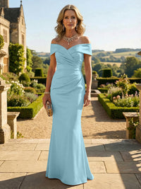 Sheath Silk Off Shoulder Ruched Maxi Mother of the Bride & Groom Dresses