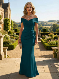 Sheath Silk Off Shoulder Ruched Maxi Mother of the Bride & Groom Dresses