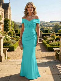 Sheath Silk Off Shoulder Ruched Maxi Mother of the Bride & Groom Dresses