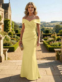 Sheath Silk Off Shoulder Ruched Maxi Mother of the Bride & Groom Dresses