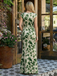 Sheath Floral Print V-Neck Maxi Mother of the Bride & Groom Dresses with Ruched Ruffles Waist
