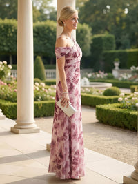 A-Line Chiffon Floral Print Off Shoulder Maxi Mother of the Bride & Groom Dresses