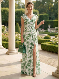 Sheath Chiffon Floral Print Maxi Mother of the Bride & Groom Dresses with Slit