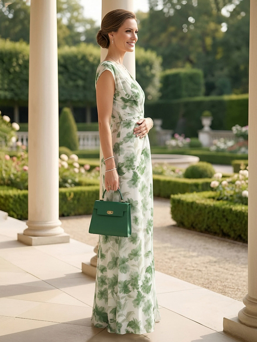 Sheath Chiffon Floral Print Maxi Mother of the Bride & Groom Dresses with Slit