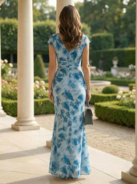 Sheath Chiffon Floral Print Maxi Mother of the Bride & Groom Dresses with Ruched Waist