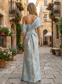 Sheath Satin Jacquard Off Shoulder Floor-Length Mother of the Bride & Groom Dresses