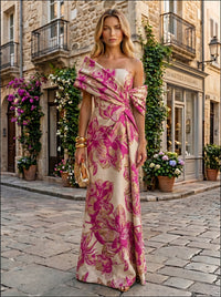 Sheath Satin Jacquard Off Shoulder Floor-Length Mother of the Bride & Groom Dresses