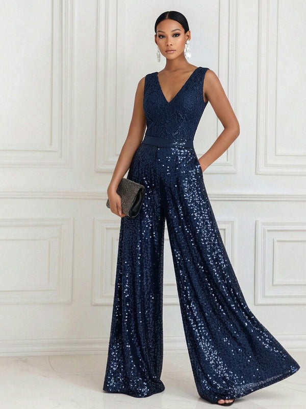 V-Neck Floor-Length Mother of the Bride & Groom Jumpsuit for Women