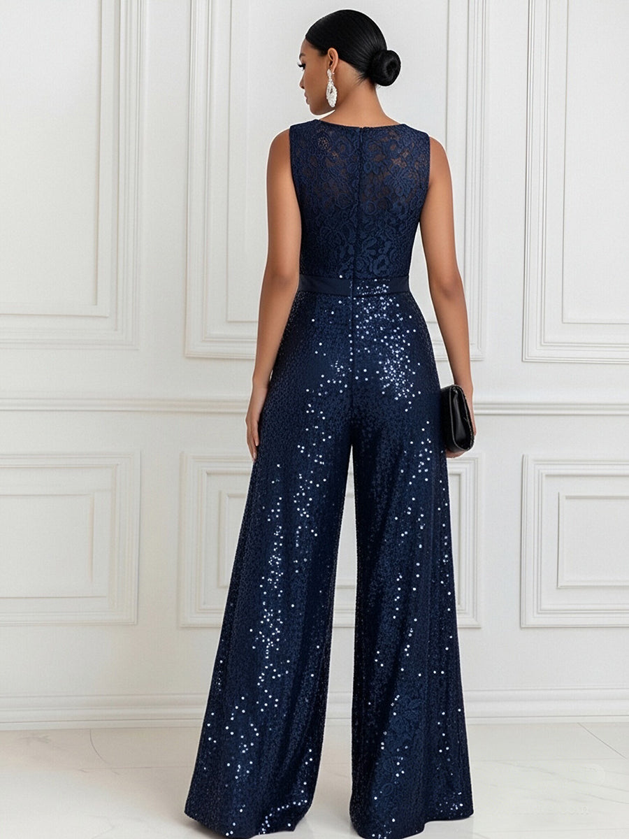 V-Neck Floor-Length Mother of the Bride & Groom Jumpsuit for Women