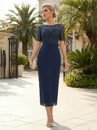 Chiffon Sheath/Column Scoop Neck Tea-Length Mother of the Bride & Groom Dresses for Women