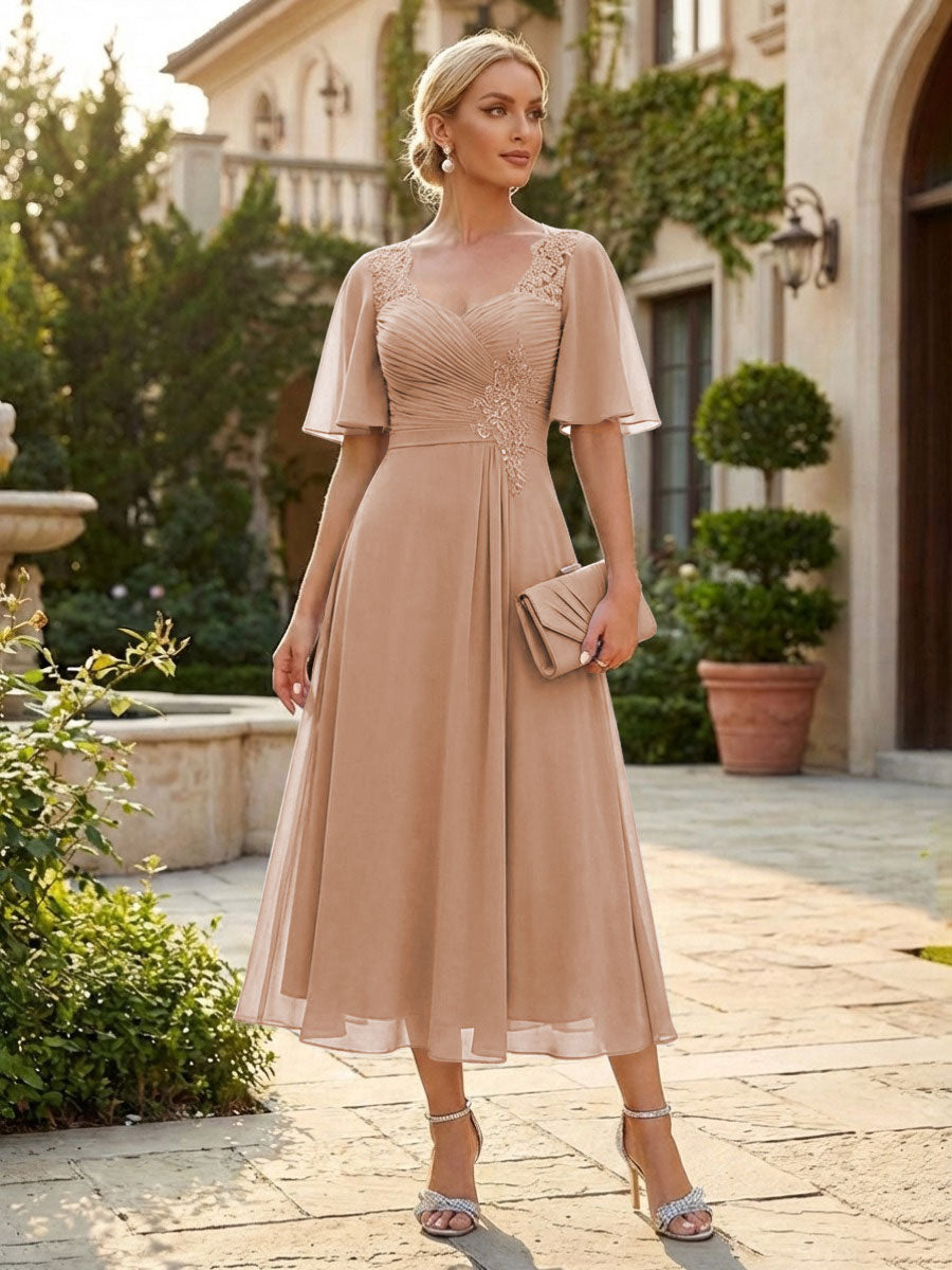 Chiffon A-Line/Princess Sweetheart Tea-Length Mother of the Bride & Groom Dresses for Women