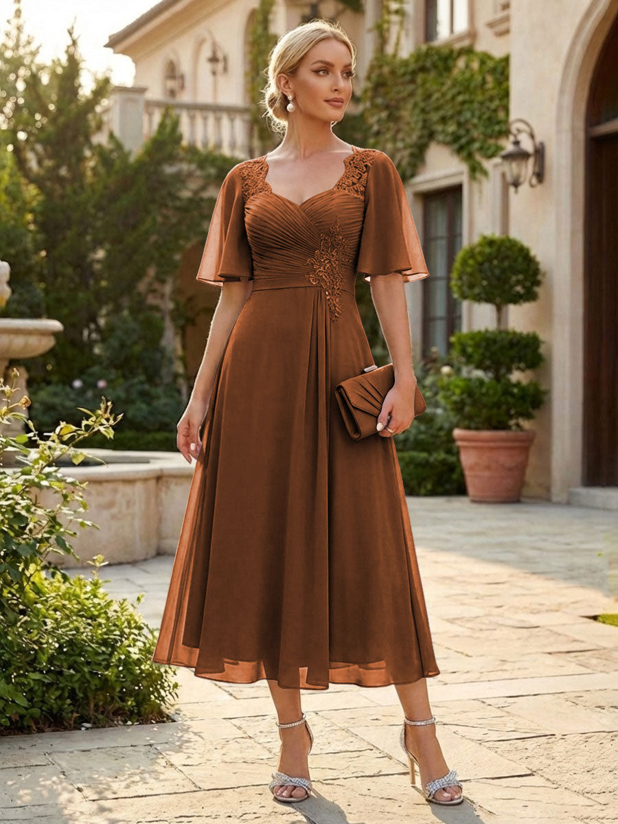 Chiffon A-Line/Princess Sweetheart Tea-Length Mother of the Bride & Groom Dresses for Women