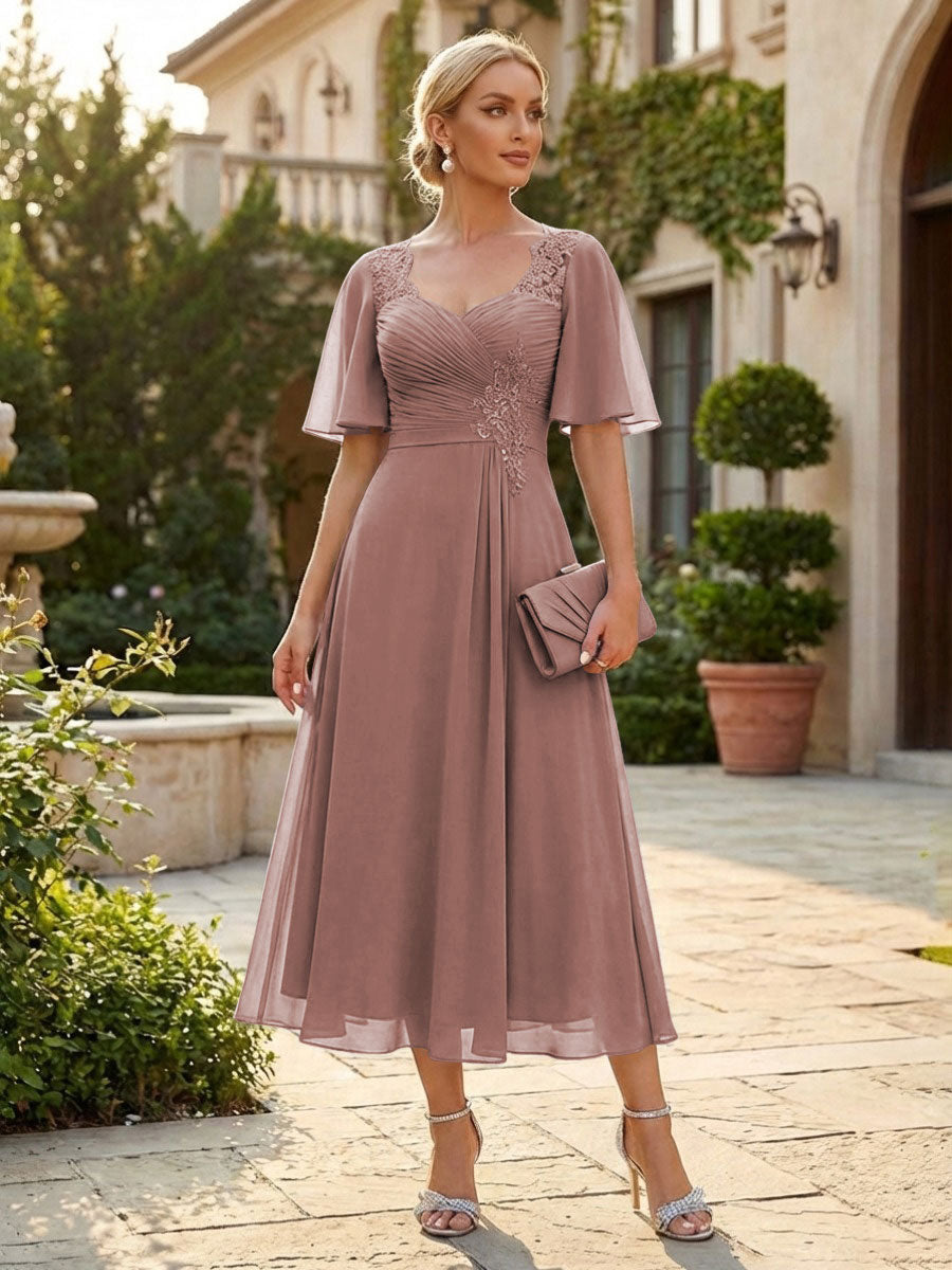 Chiffon A-Line/Princess Sweetheart Tea-Length Mother of the Bride & Groom Dresses for Women