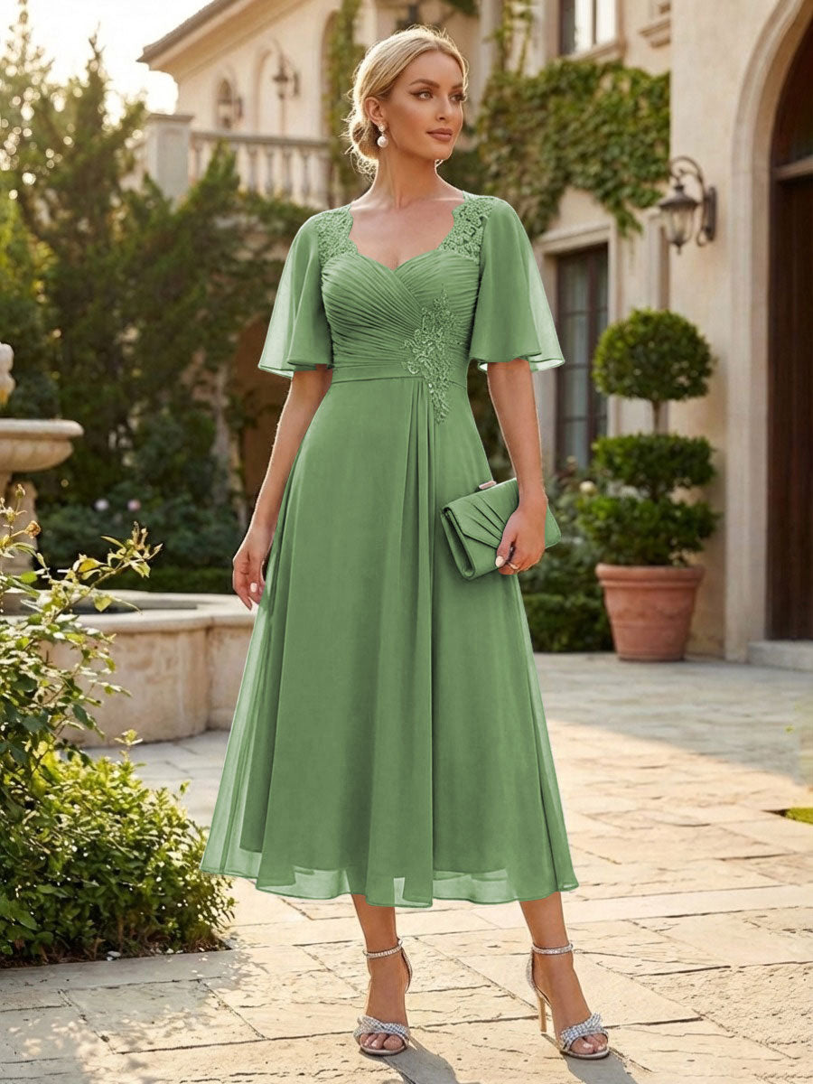 Chiffon A-Line/Princess Sweetheart Tea-Length Mother of the Bride & Groom Dresses for Women