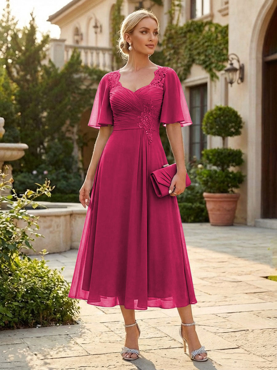 Chiffon A-Line/Princess Sweetheart Tea-Length Mother of the Bride & Groom Dresses for Women