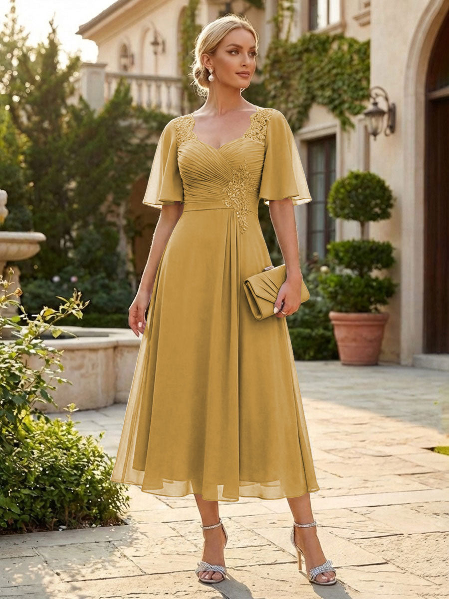 Chiffon A-Line/Princess Sweetheart Tea-Length Mother of the Bride & Groom Dresses for Women