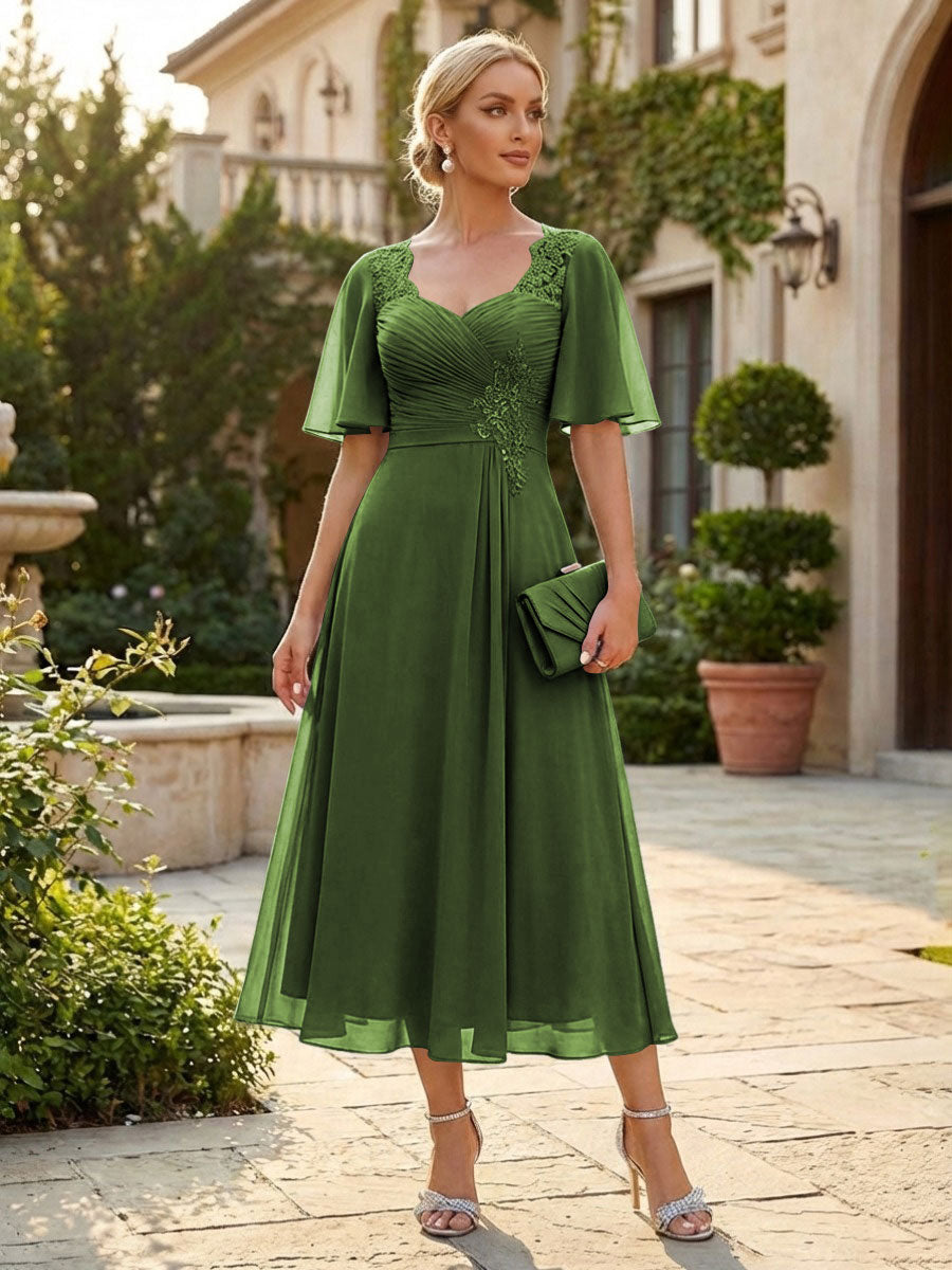 Chiffon A-Line/Princess Sweetheart Tea-Length Mother of the Bride & Groom Dresses for Women