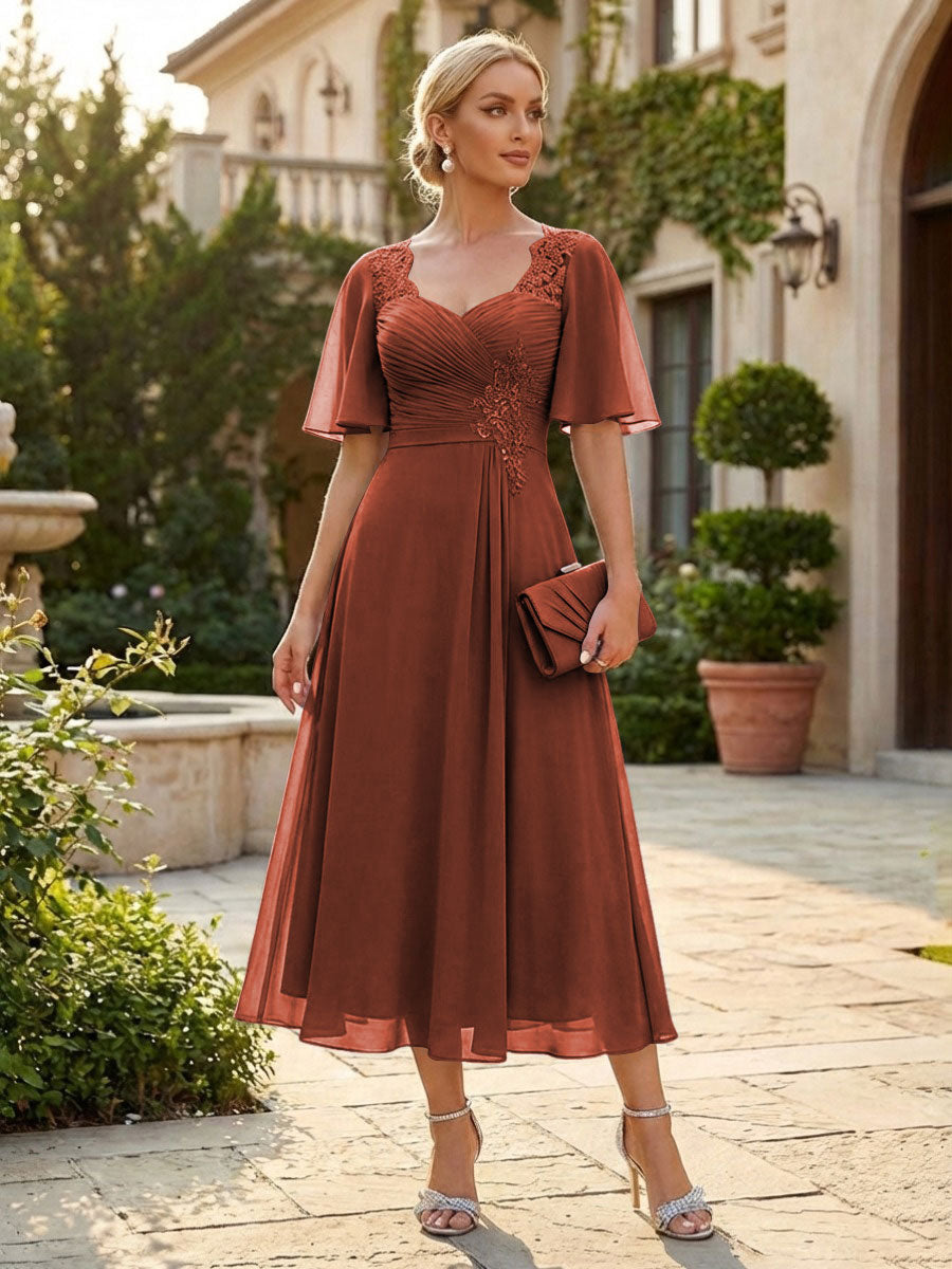 Chiffon A-Line/Princess Sweetheart Tea-Length Mother of the Bride & Groom Dresses for Women