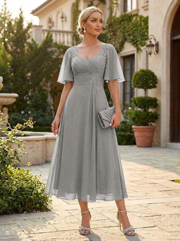 Chiffon A-Line/Princess Sweetheart Tea-Length Mother of the Bride & Groom Dresses for Women