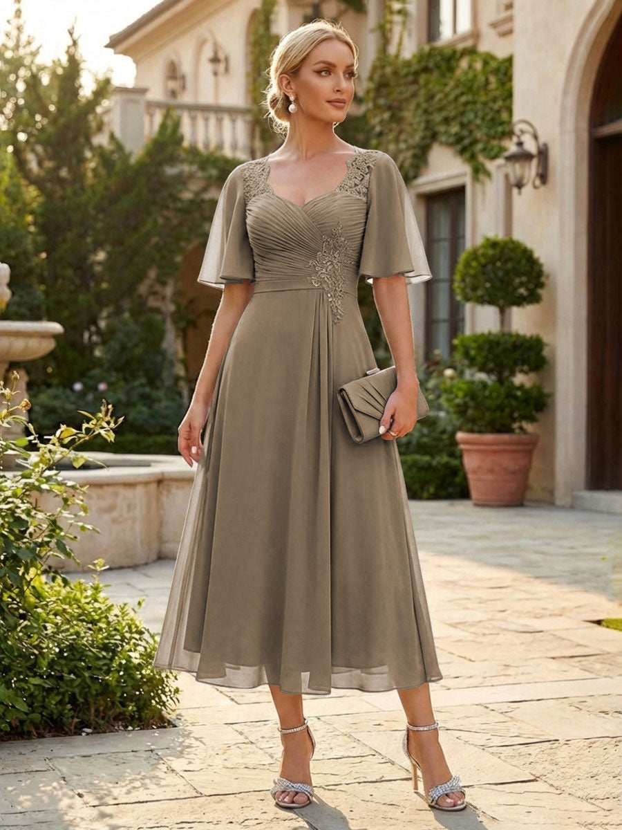 Chiffon A-Line/Princess Sweetheart Tea-Length Mother of the Bride & Groom Dresses for Women