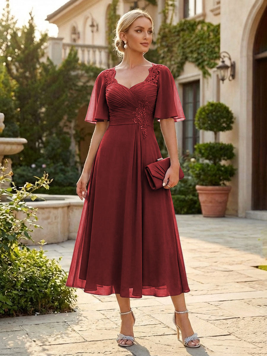 Chiffon A-Line/Princess Sweetheart Tea-Length Mother of the Bride & Groom Dresses for Women