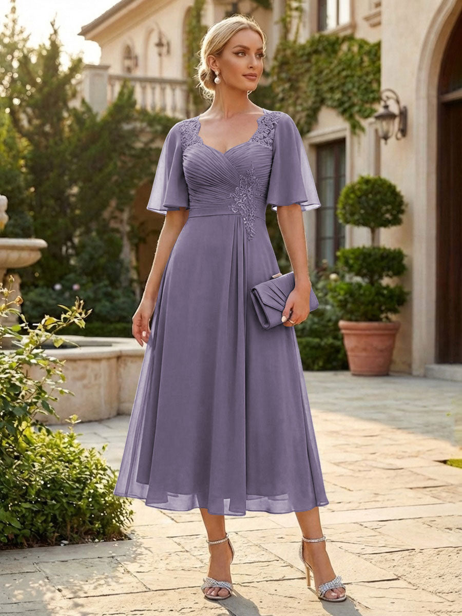 Chiffon A-Line/Princess Sweetheart Tea-Length Mother of the Bride & Groom Dresses for Women